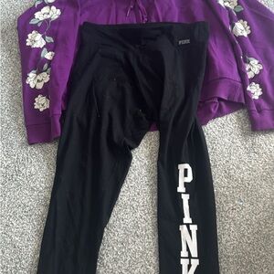 PINK Victoria's Secret Purple Hoodie with black leggings